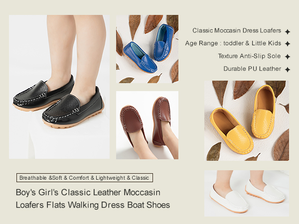 Boys Girls Leather Loafers Slip-On Texture Flats Boat Dress Moccasin Daily Walking Shoes Toddler Kid