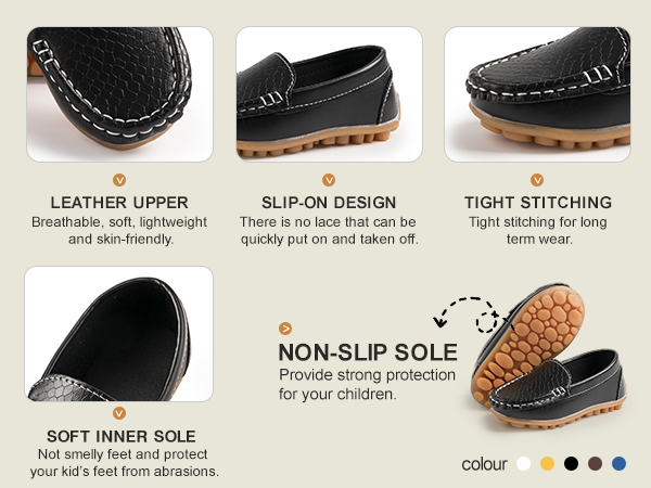 Boys Girls Leather Loafers Slip-On Texture Flats Boat Dress Moccasin Daily Walking Shoes Toddler Kid