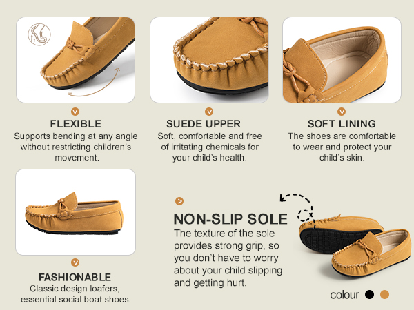 Boys Girls Leather Loafers Slip-On Texture Flats Boat Dress Moccasin Daily Walking Shoes Toddler Kid