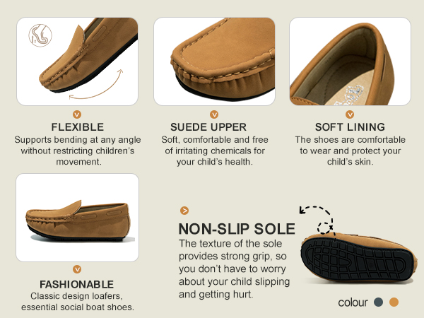 Boys Girls Leather Loafers Slip-On Texture Flats Boat Dress Moccasin Daily Walking Shoes Toddler Kid