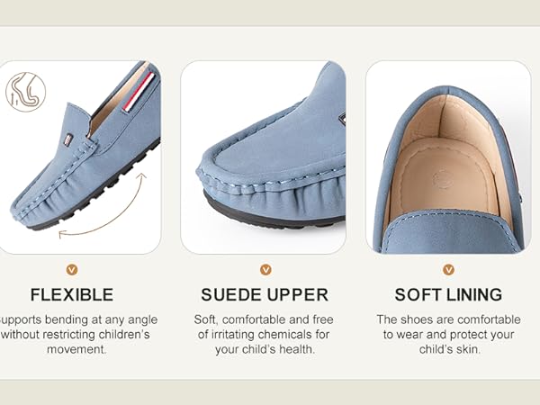 Boys Girls Leather Loafers Slip-On Texture Flats Boat Dress Moccasin Daily Walking Shoes Toddler Kid