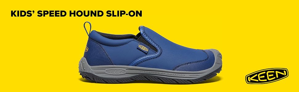 A blue slip-on kids'' Speed hound shoe from KEEN footwear.