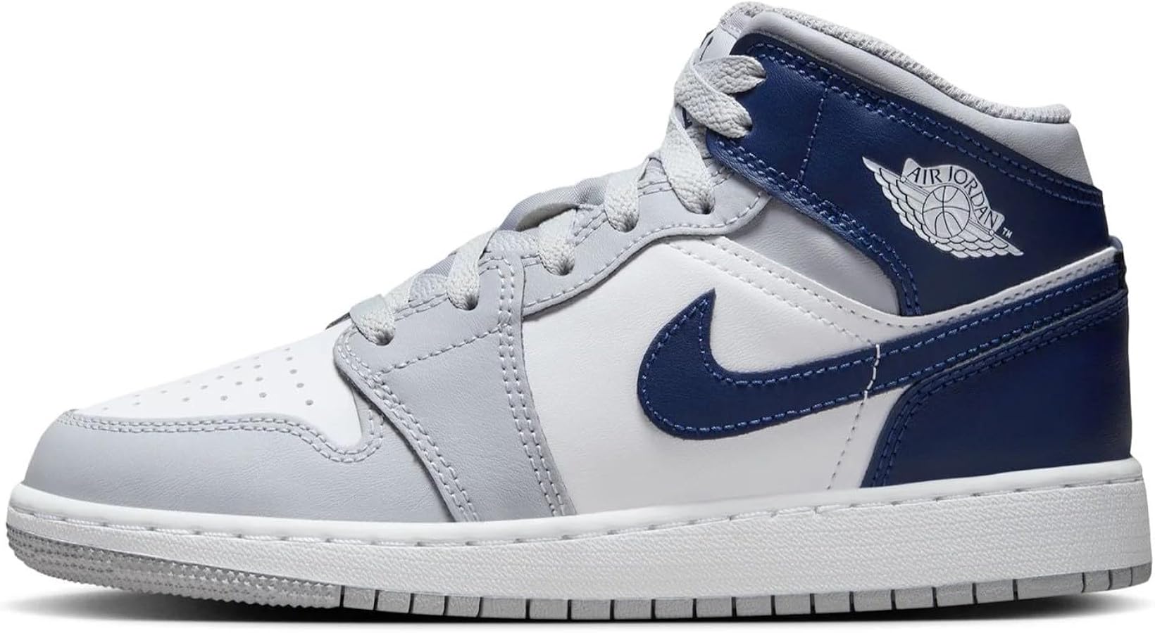 Jordan Big Kid's 1 Mid White/Midnight Navy-Wolf Grey (DQ8423 104)