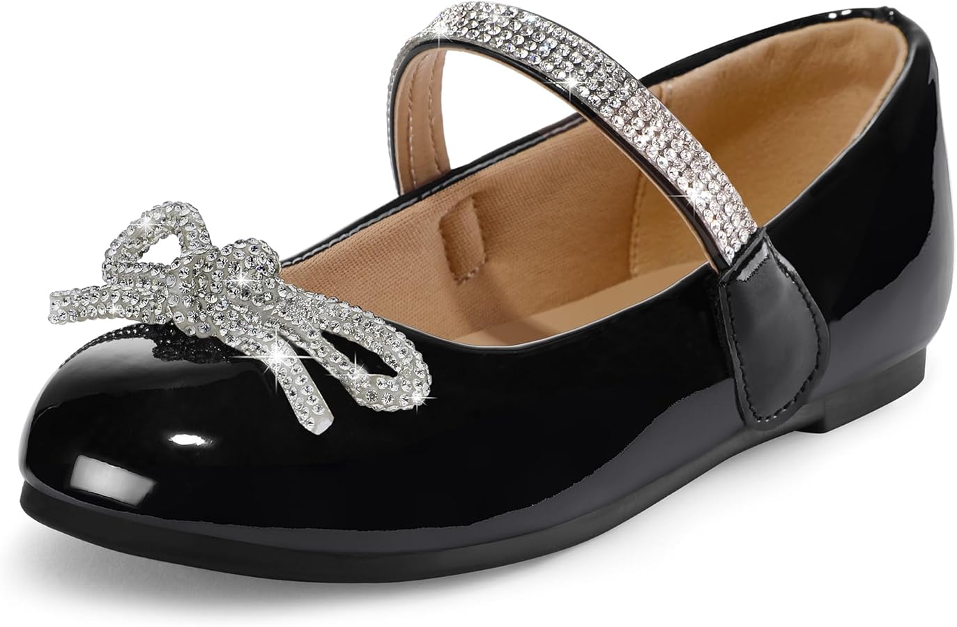 K KomForme Girl's Bow Mary Jane Dress Shoes Ballet Princess Flats with Rhinestone Strap for Party Wedding School, Toddler/Little Kid/Big Kid