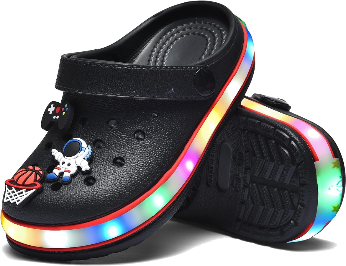 Kids' Boys Girls LED Clogs Cute Garden Shoes Cartoon Slides Lightweight Non Slip Indoor Outdoor Sandals Beach Slippers Children