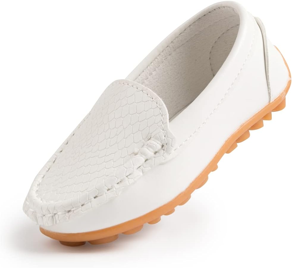 Boys Girls Leather Loafers Slip-On Texture Flats Boat Dress Moccasin Schooling Daily Walking Shoes(Toddler/Little Kids)